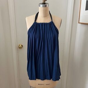 Navy Blue Silk Ribbon Flouncy Halter Top